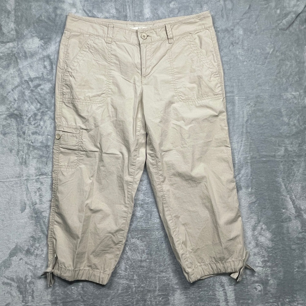 Ann Taylor Loft Cargo Capri‎ Pants Women 6 Tan Khaki Cotton Tie Hem New NWT